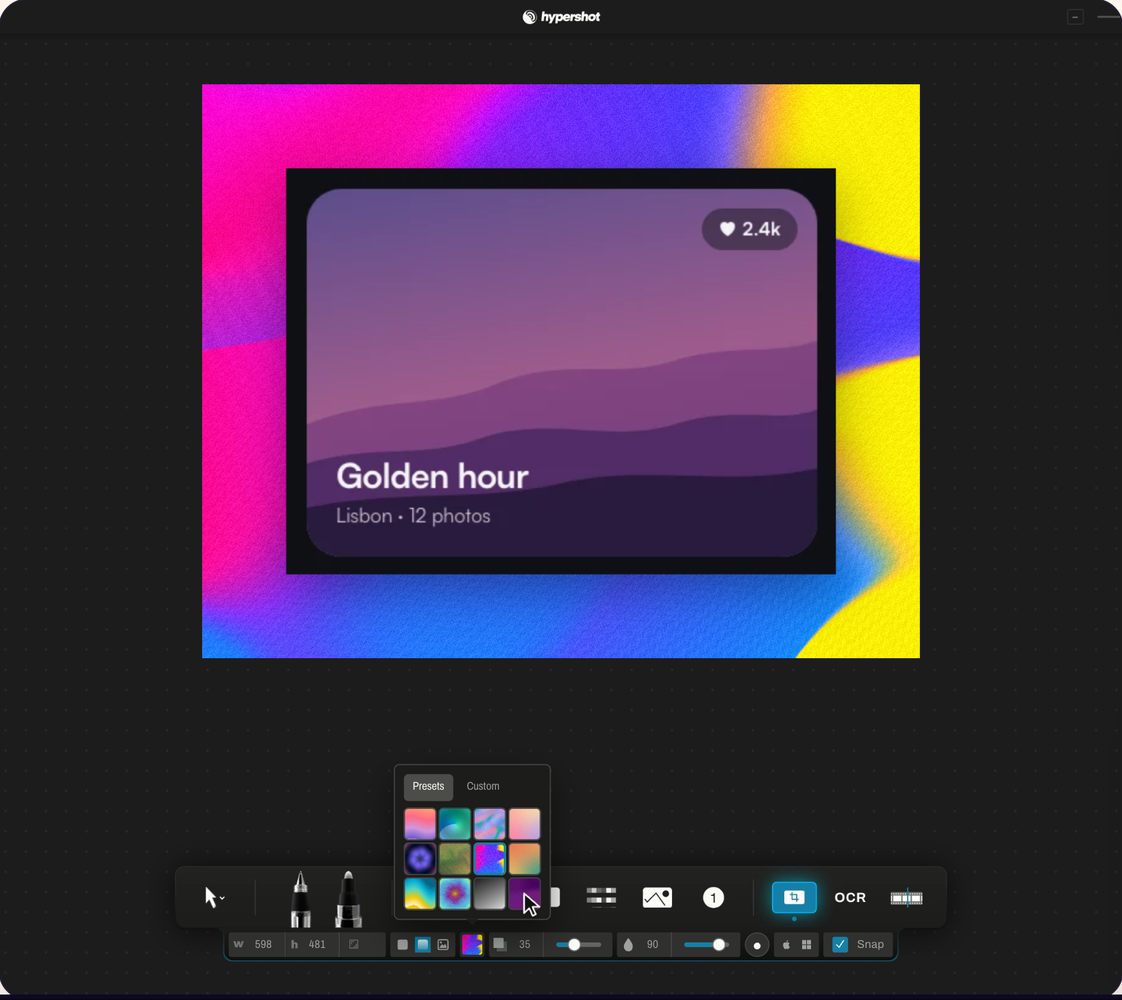 Backgrounds and shadows in one click