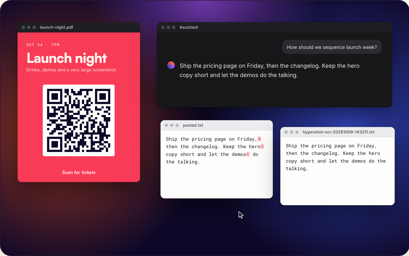 Text recognition (OCR) and QR codes