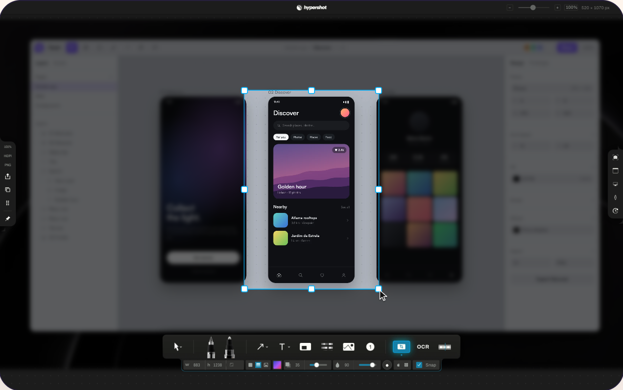 Reframe after the fact: the whole screen is kept round the crop